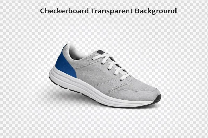 Shoe image with transparent checkerboard background in Photoshop