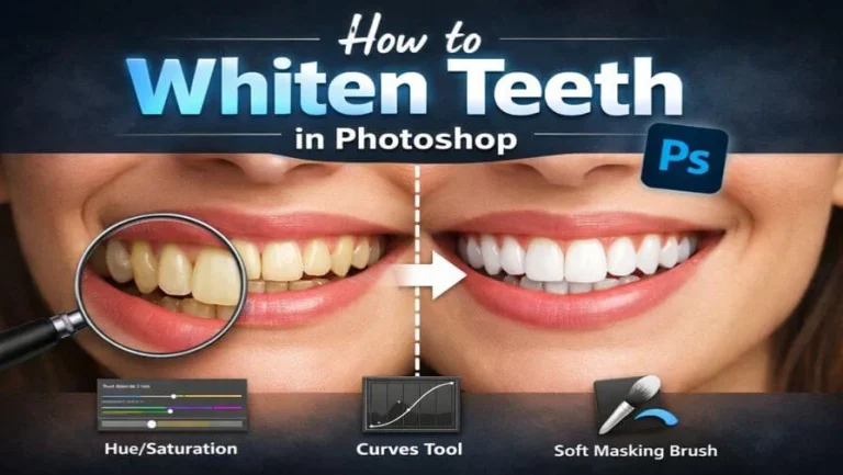 before and after natural teeth whitening in Photoshop