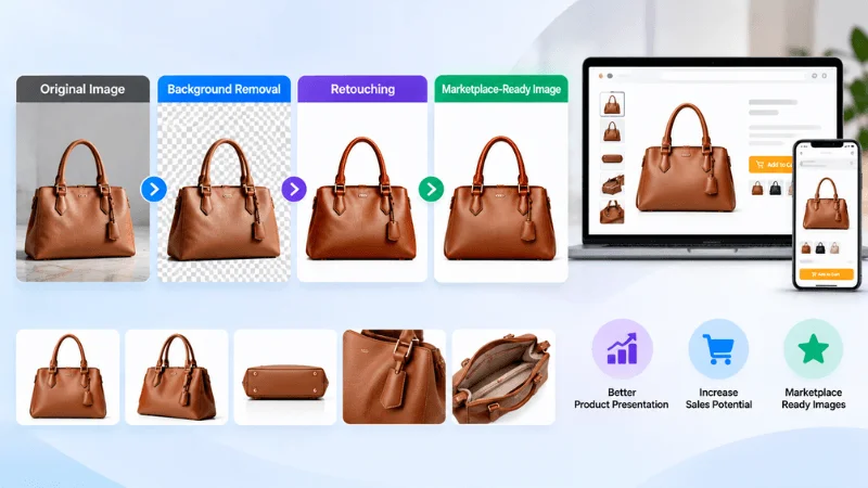eCommerce product photo editing from original image to marketplace-ready image