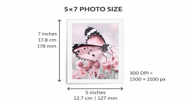 5x7 photo size dimensions in inches, centimeters, millimeters and pixels at 300 DPI