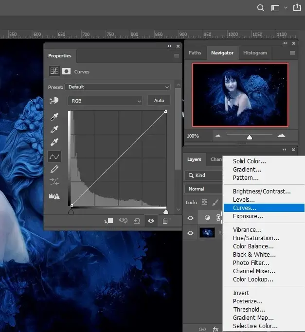 adding a curves adjustment layer