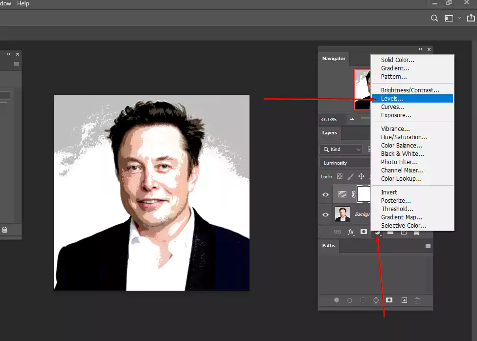choosing levels from the adjustment layer, choosing levels