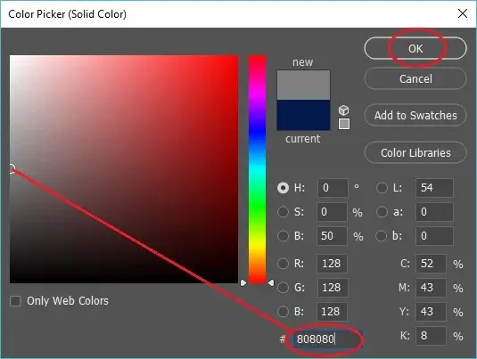 fill the color code field with 50% gray