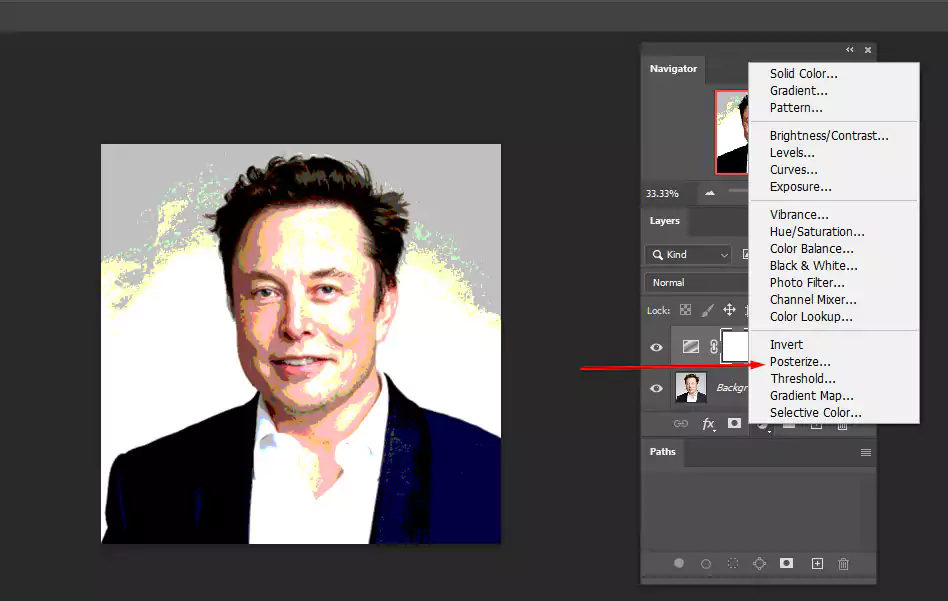 selecting posterize option in photoshop