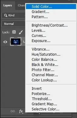 Solid Color Option in Photoshop