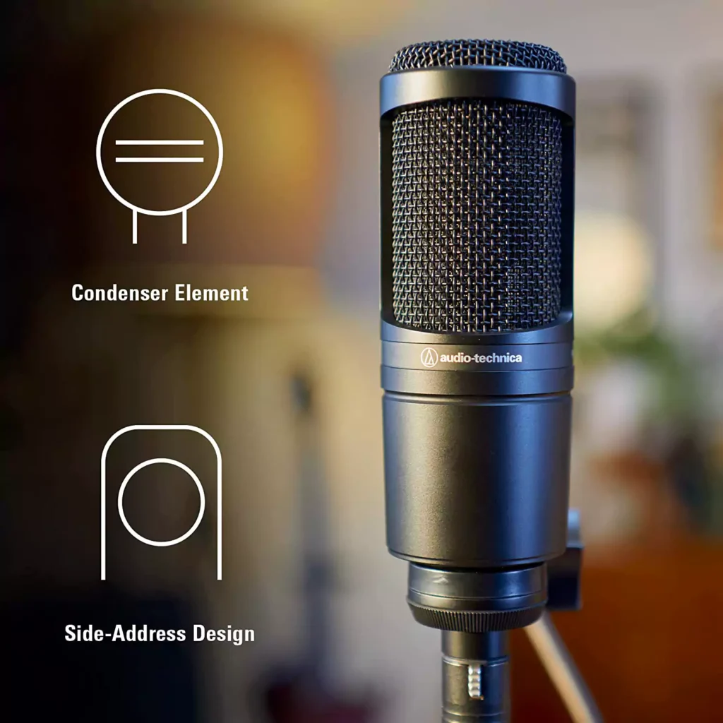 Audio-Technica AT2020 Cardioid Condenser Studio XLR Microphone, Action Camera Microphone Attachment