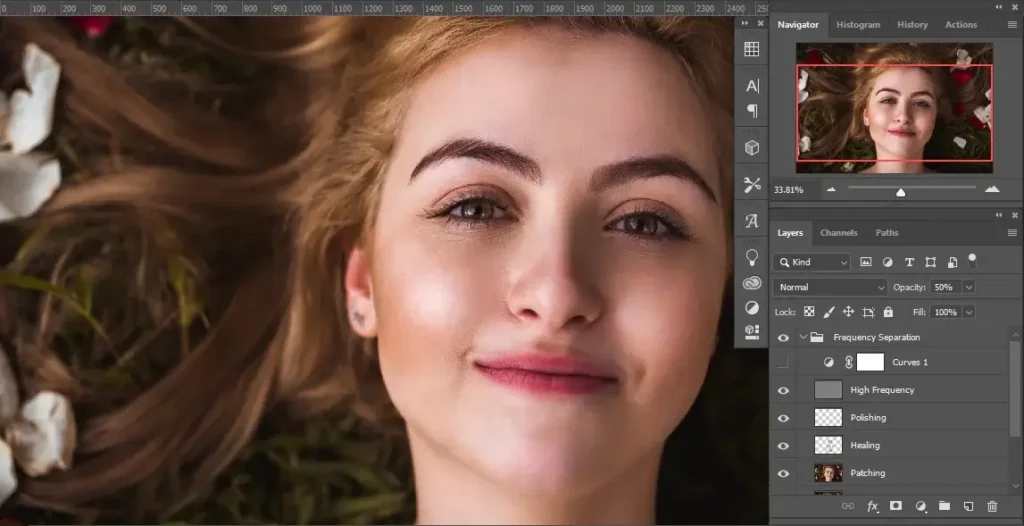 brush with 100% opacity and low flow