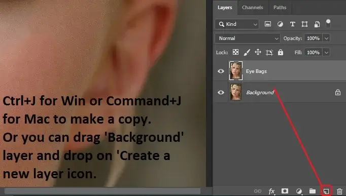 duplicating the background layer in photoshop for eye bag removal