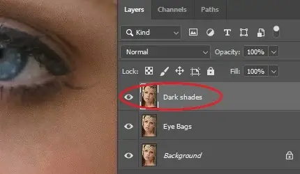 creating a new layer named dark shades in photoshop