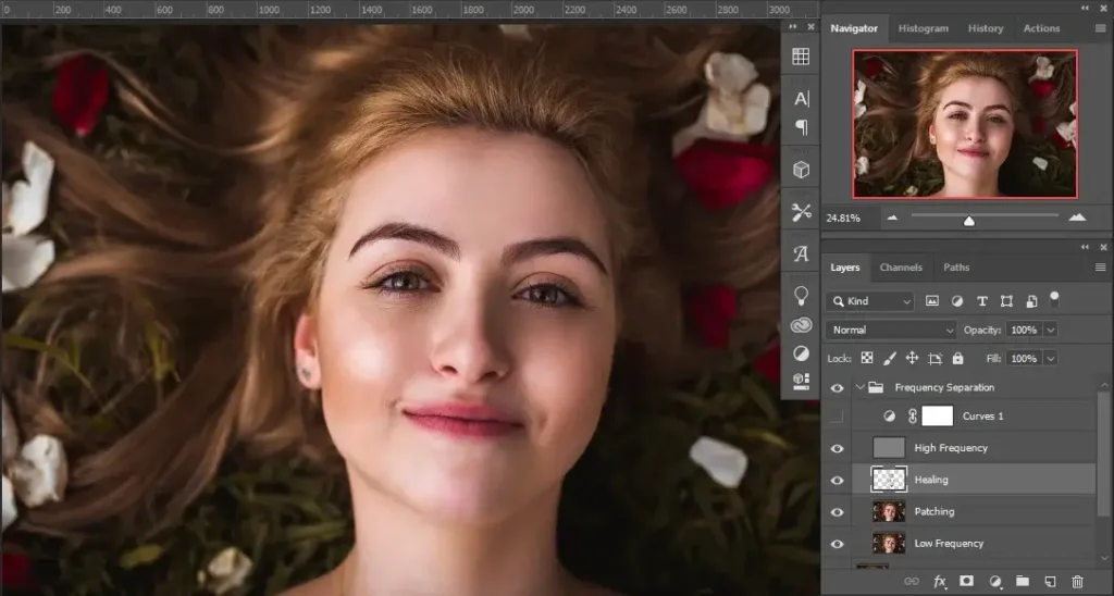 Healing with Separate Layer of photoshop Frequency Separation