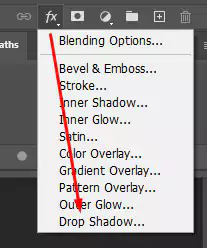 selecting drop shadow from menubar