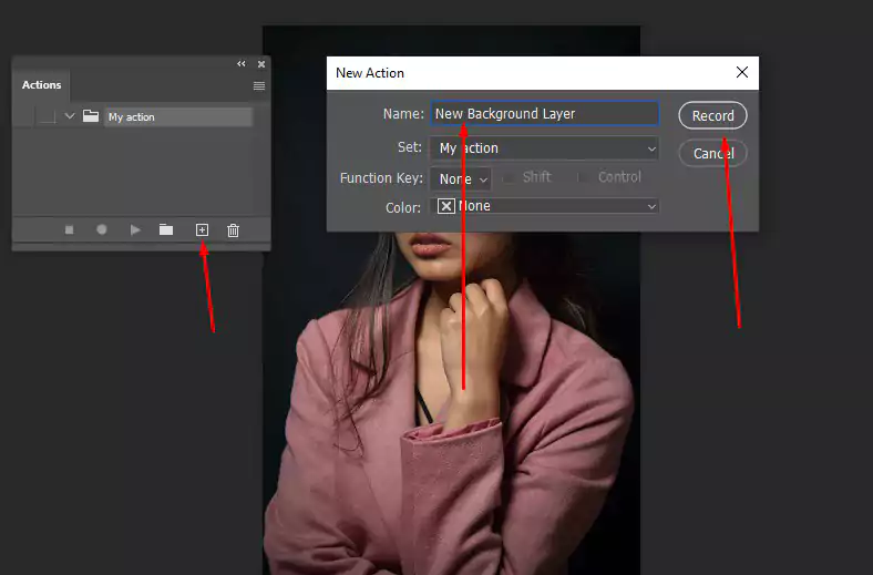 photoshop new action in layer