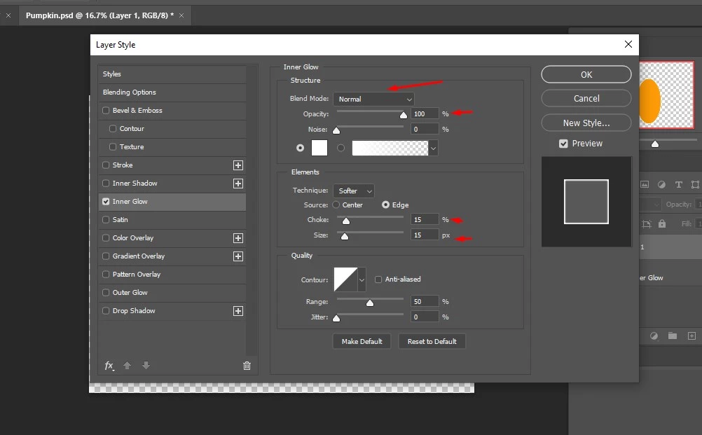 photoshop inner glow setting