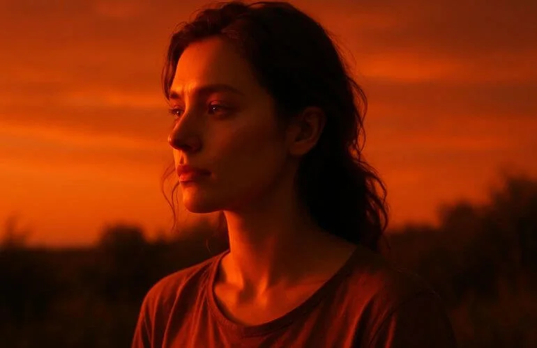 Sunset portrait using warm colors to convey passion and emotion.