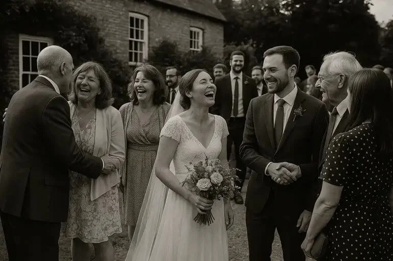 Natural wedding moment captured candidly in a documentary style.