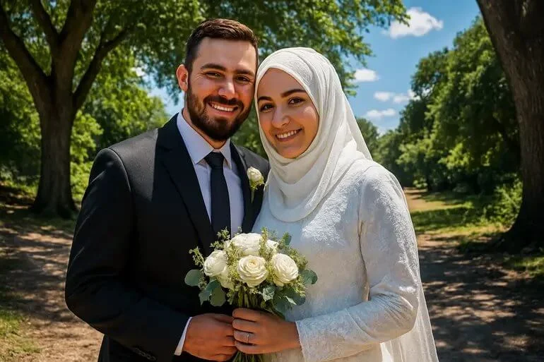 Wedding photo balanced with HDR editing to show both highlights and shadows.