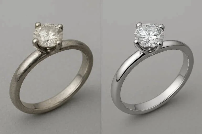 Jewelry image before and after dust and smudge removal