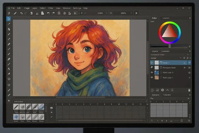 Krita interface showing digital painting and illustration tools