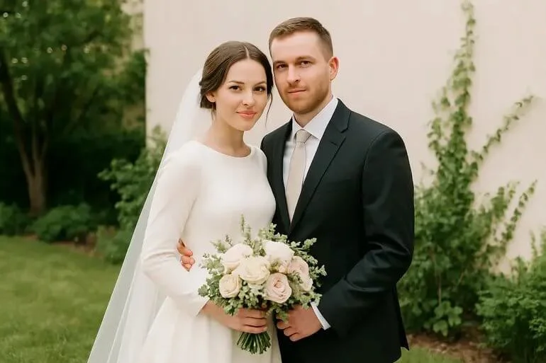 Clean, bright, and realistic wedding photo in a light and natural style.