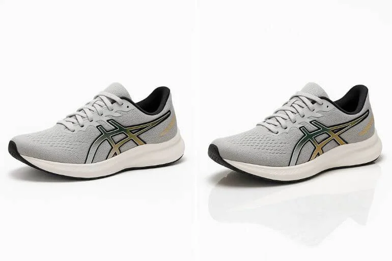 Running shoes before and after shadow enhancement for product photography editing