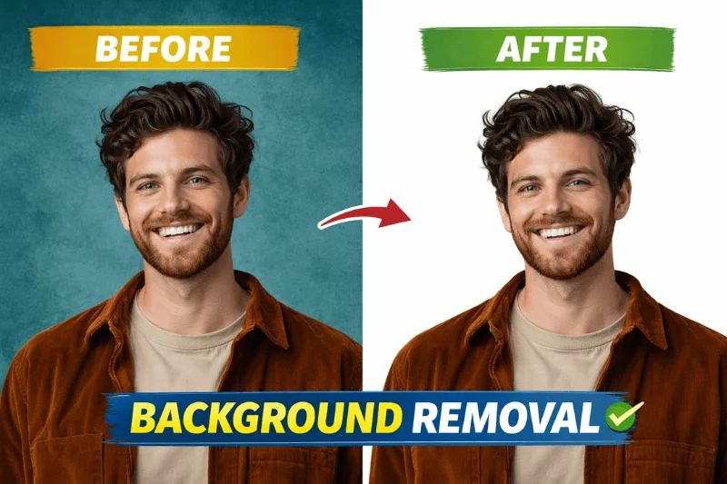 Background removal before and after example with hair using image masking