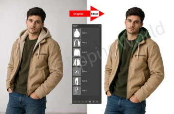 Model multi clipping path example showing separate editing of jacket and clothing colors using multiple paths