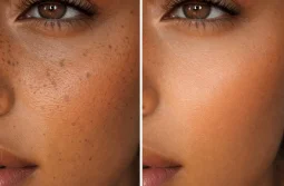 skin retouching close up before after natural texture