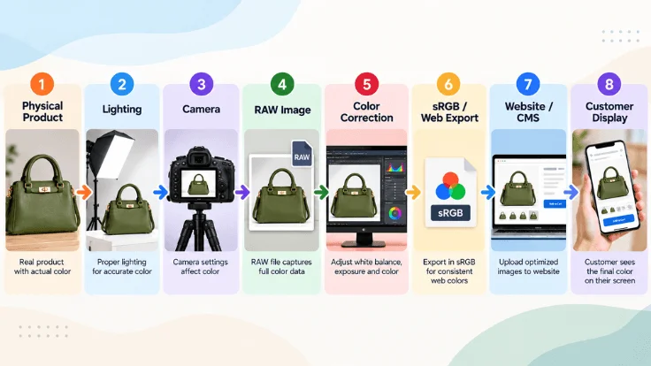 Ecommerce product color workflow from photography to customer display