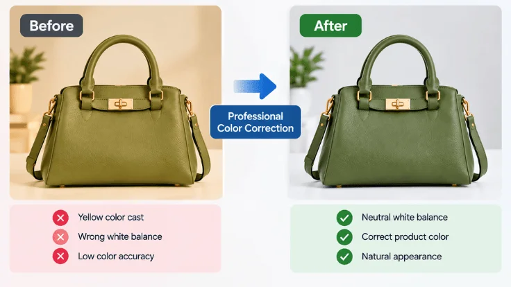 Before and after professional product color correction for ecommerce