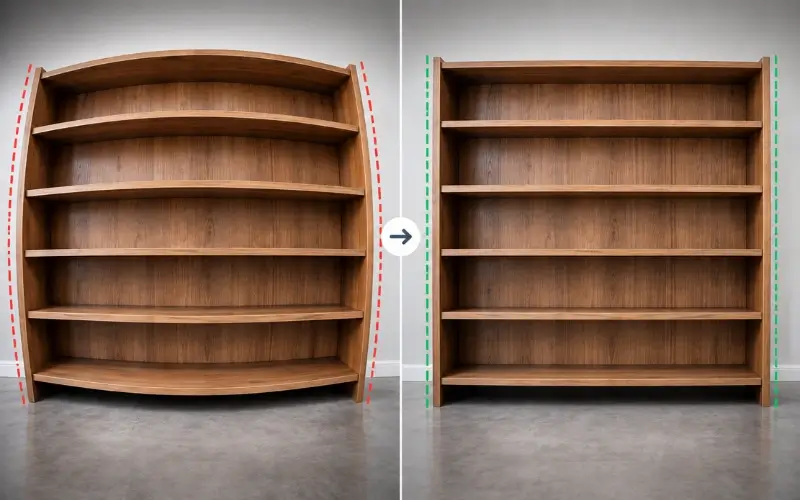 Before and after lens distortion correction on a product photo