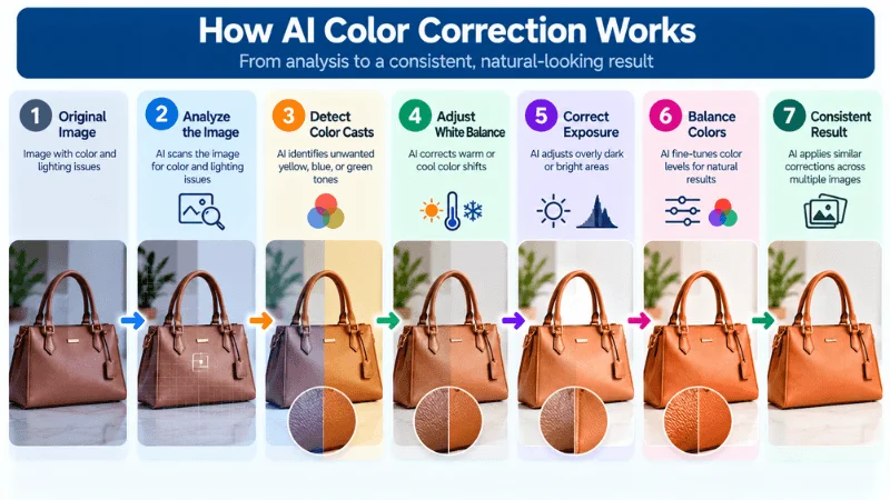 AI photo color correction workflow from analysis to final color balance