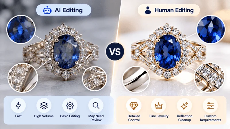 AI vs human jewelry photo editing comparison