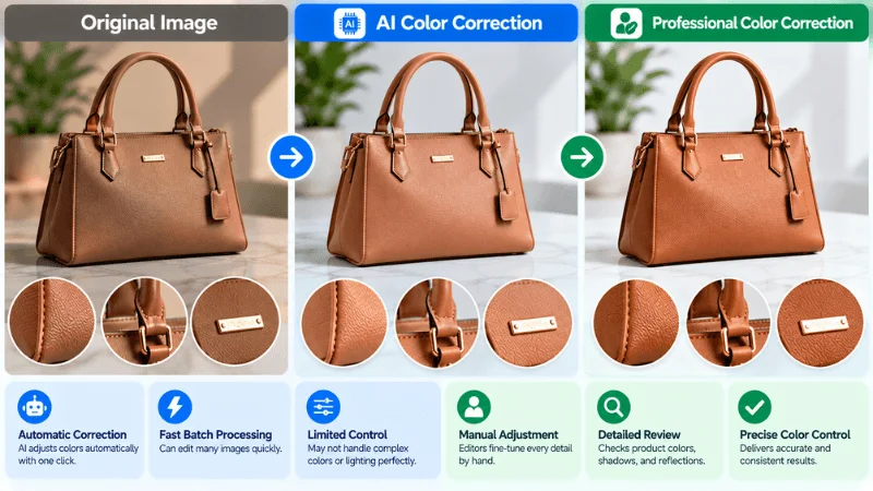 Comparison of AI and professional photo color correction