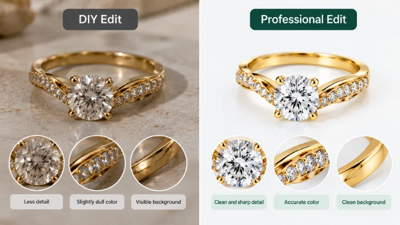 	Comparison of DIY and professional jewelry photo editing based on cost, time, detail, and consistency