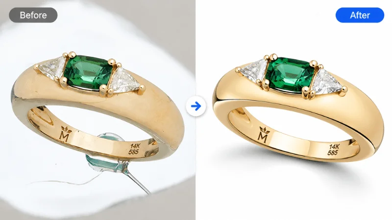 Before and after high-end jewelry photo retouching