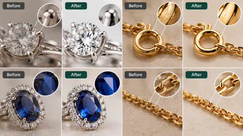 	Jewelry photo retouching to remove dust, scratches, and fingerprints