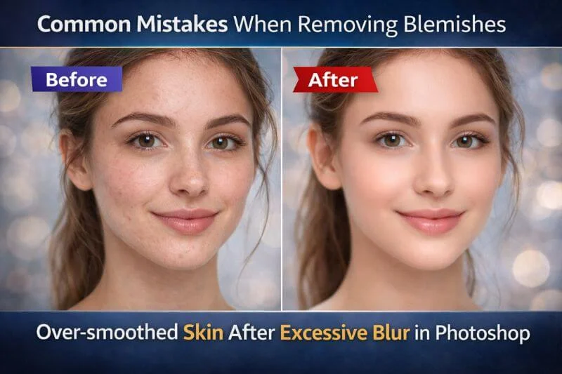 Over-smoothed skin after excessive blur in Photoshop during blemish removal