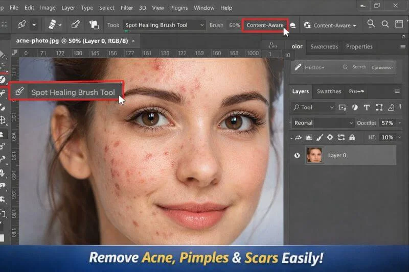 Spot Healing Brush tool in Photoshop for removing blemishes