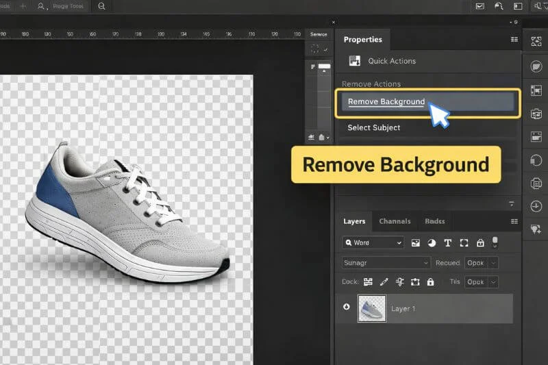 Photoshop Remove Background button in Properties panel using AI