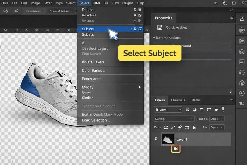 Using Select Subject in Photoshop to automatically select the main object