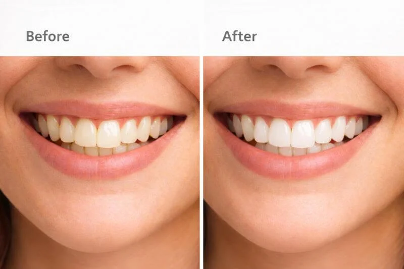 Close up before and after teeth whitening result in Photoshop