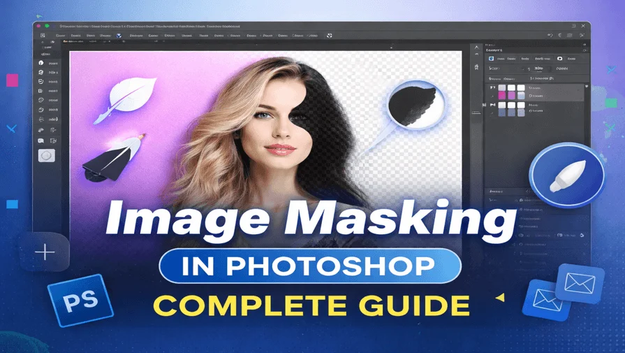 Image masking in Photoshop showing layer mask and complex edge refinement