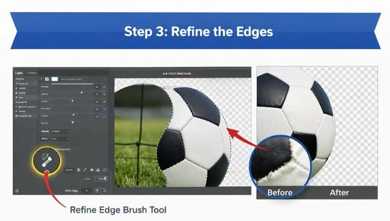 Refining edges in Photoshop using the Refine Edge Brush tool during image masking