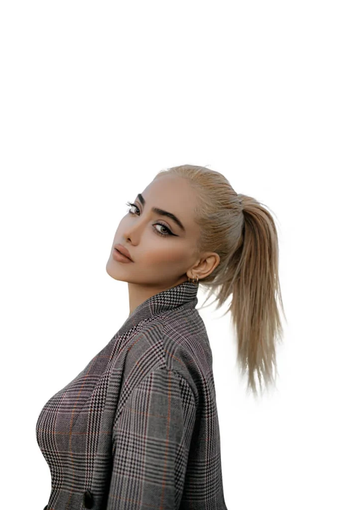 After image masking with clean hair edges and background removed for professional photo editing