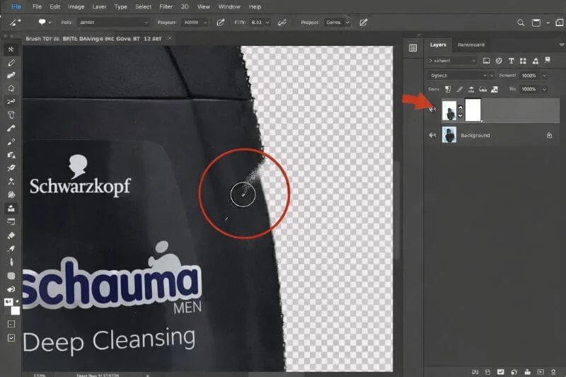 Refining edges on a layer mask using Brush Tool in Photoshop