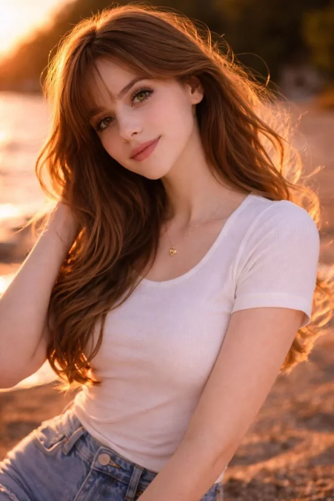 Aesthetic girl golden hour sunset portrait pose