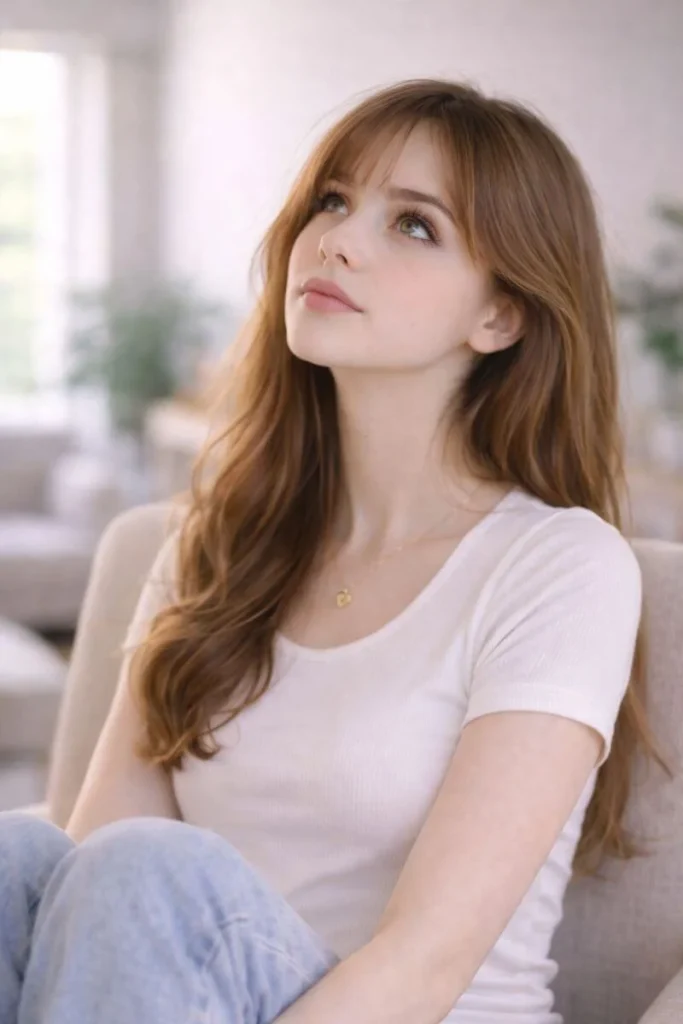 Aesthetic girl looking up thoughtfully natural light portrait