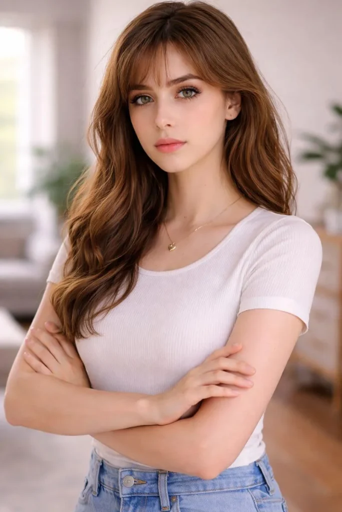 Aesthetic girl with serious expression close-up portrait