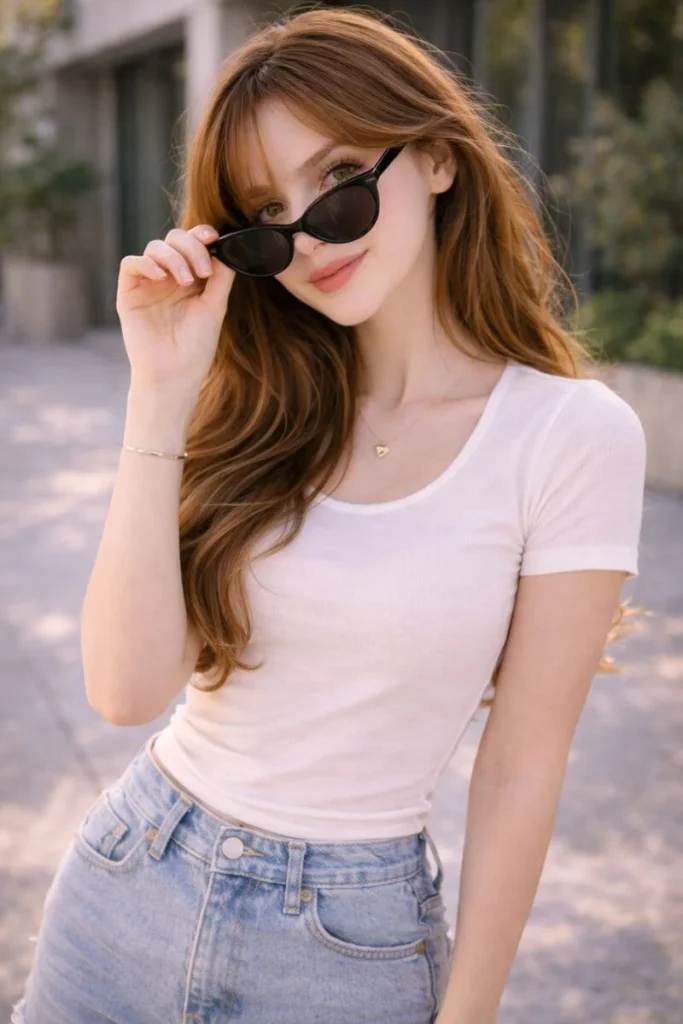 Baddie aesthetic girl wearing sunglasses outdoor pose