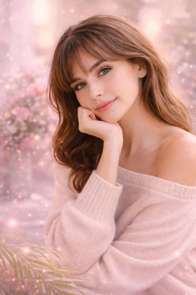 Cute aesthetic girl pose resting chin on hand near window